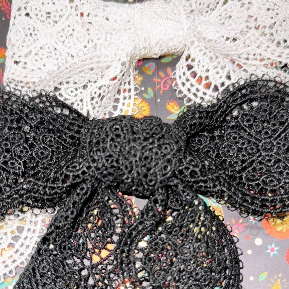 Piper Black and White Lace Hair Bows - Picture 3 of 5